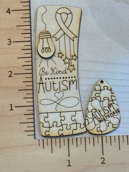 Autism Awareness 2 layer Claw Clip and Dangle