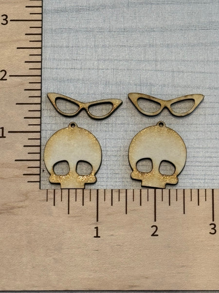 Skull with Cat Eye Glasses Layered